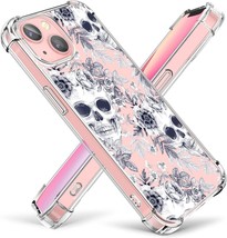 iPhone 13 (6.1 in) Sugar Skull Clear Case Black &amp; White Cute Slim Heavy Duty NEW - £3.98 GBP