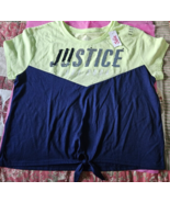 Justice Active Girls Bling Knot Tee Hot Lt. Green/Blue Size 14/16 - €9,03 EUR