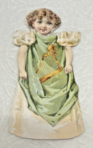 1895 Barbour's Irish Flax Thread Die Cut Stand Up Paper Doll Harp Trade ... - $16.34