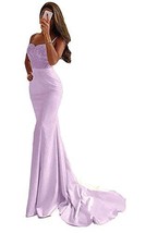 Women&#39;s Spaghetti Straps Long Beaded Lace Mermaid Evening Prom Dress Lilac US 2 - £79.37 GBP