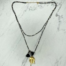 J. Crew Gold Tone Black Beaded Double Strand Tassel Necklace - £13.48 GBP