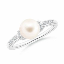 ANGARA Freshwater Pearl Ring with Diamond Collar for Women in 14K Solid Gold - £510.06 GBP