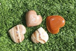 4 Pieces Natural Agate Stones Carved Into Heart Shapes Various Colors He... - $18.81