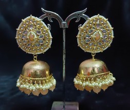 Bollywood High Quality Kundan Jewelry Set Earrings Chand Bali Islamic Jhumka - £23.11 GBP