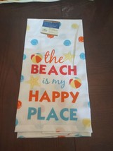 Flour Sack Towels 100% Cotton &quot;The Beach Is My Happy Place&quot; 15 In X 25 In - £11.00 GBP