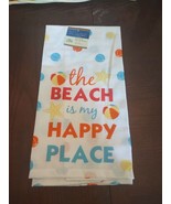 Flour Sack Towels 100% Cotton &quot;The Beach Is My Happy Place&quot; 15 In X 25 In - £10.76 GBP