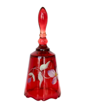 Fenton Red Bell Hand painted Pink Floral and Signed - £58.57 GBP