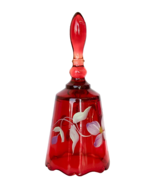 Fenton Red Bell Hand painted Pink Floral and Signed - £57.80 GBP