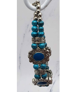 Silver Tone Western Turquoise Beaded Lobster Claw Clasp Bracelet  - £9.31 GBP