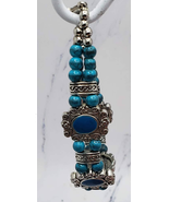 Silver Tone Western Turquoise Beaded Lobster Claw Clasp Bracelet  - £8.86 GBP