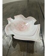 Vintage Murano Art Glass Pink  White Cased Swirl Quadrafoil Dish - $69.09 CAD