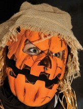 Pumpkin Head Mask Scarecrow Moving Mouth Hat Straw Hair Halloween Costume M3202 - £52.26 GBP