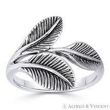 Triple-Laurel Leaf Victory Charm Right-Hand Ring in Oxidized 925 Sterling Silver - £19.07 GBP