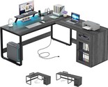 L Shaped Desk With Drawer, Reversible Computer Desk With Power Outlets &amp;... - $276.99