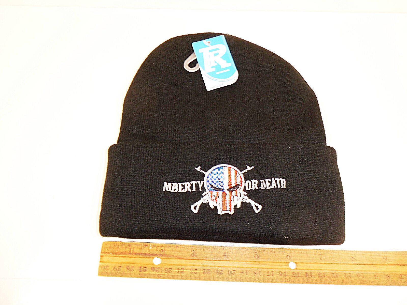 Embroidered Knitted Cuff Hat Typo "Mberty or Death" Winter Knit Hats Ski Beanie