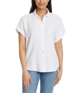 Jessica Simpson Womens Top White Short Cap Sleeve Gauze Relaxed Fit High... - $50.24 CAD