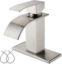 Bathroom Sink Faucet With A Waterfall Design In Brushed Nickel, With A Single - £40.78 GBP