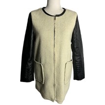 CMNC Woman Faux Leather Sherpa Coat M Cream Black Full Zipper Pockets Lined - £21.70 GBP