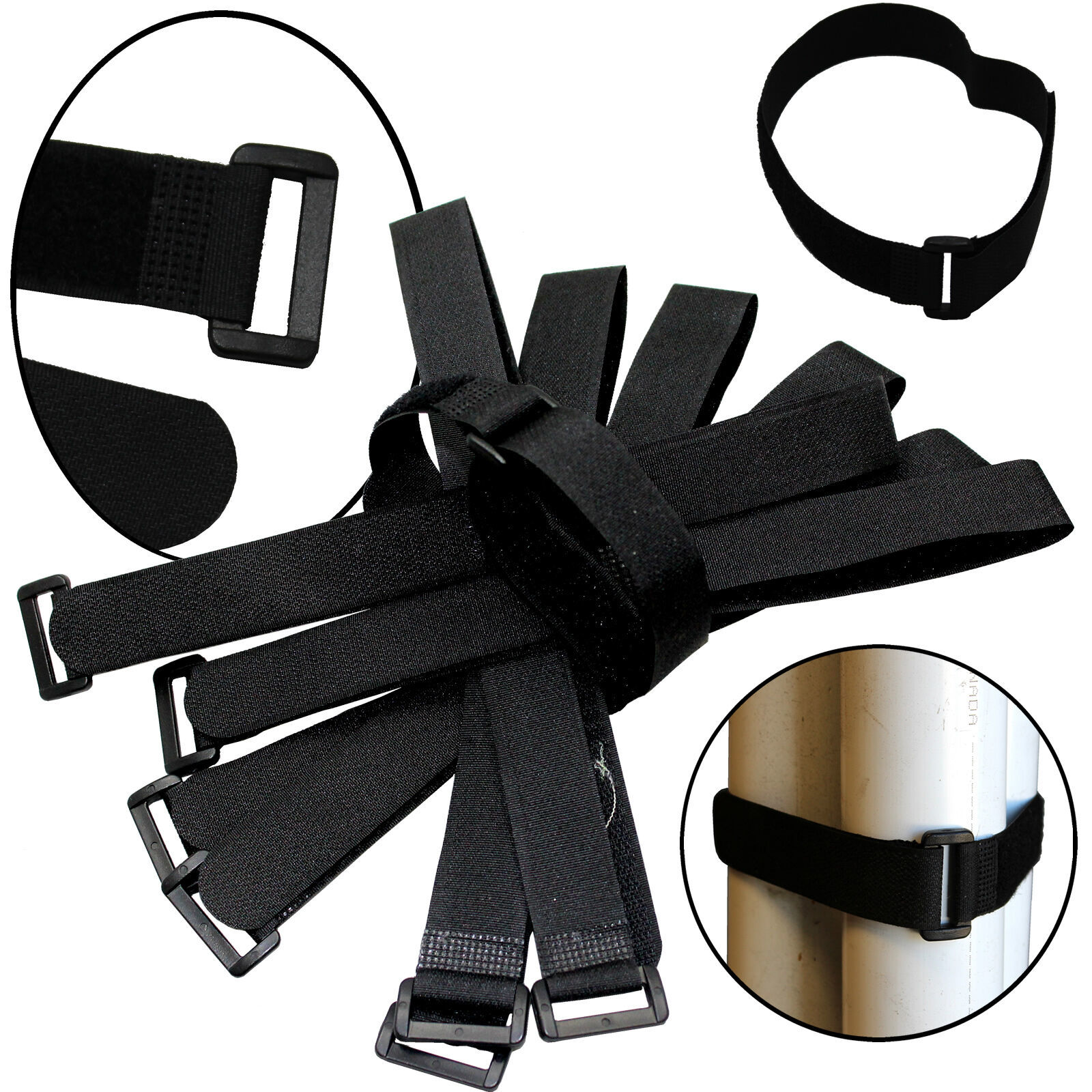 Primary image for 100 x 20" x 1" Black Cable Ties Wire Cord Straps Reusable Hook & Loop US Seller