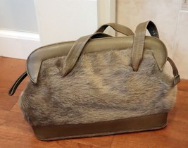 Funky Vintage RONAY 60s Faux Fur Handbag Purse Taupe Faux Leather TLC - £19.38 GBP