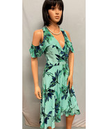 HALSTON Blue &amp; Green True Wrap Open Shoulder Dress XS NWT - $1,691.61 MXN