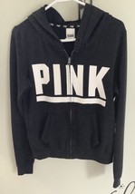 Victoria’s Secret PINK Zip Up Hoodie Pocket Black Cotton Blend NO HOOD TIE sz. S - £11.16 GBP