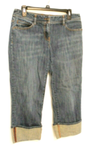 ANN TAYLOR LOFT CAPRI JEANS SIZE 30  MEDIUM BLUE FLAT FRONT BOOT CUT ROL... - $14.86