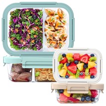 Glass Leak-Proof Meal Prep Set - 8-Piece Lunch &amp; Snack 1 &amp; 2-Compartment Glass F - £59.14 GBP
