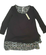 Lauren Conrad LC Womens Tunic Blouse Size M Black Floral 100% Rayon L/S ... - £15.60 GBP