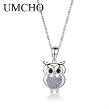 UMCHO 100% S925 Sterling Silver Necklace Romatic Cute Owl Women Pendant Necklace - £23.25 GBP