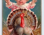 Thanksgiving Greetings Blonde Baby Turkey Embossed DB Postcard M15 - $4.90