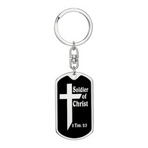 Soldier of Christ 2 Tim 2:3 Bible  Keychain Stainless Steel or 18k Gold Dog Tag - £30.52 GBP+