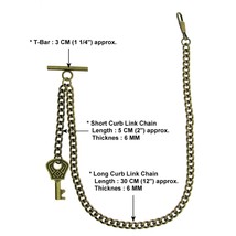Bronze Albert Pocket Watch Chain for Men with Vintage Key Design Fob T Bar AC18 - £9.77 GBP+