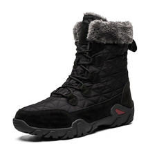 Men Winter Warm Plush Suede Leather &amp; Waterproof Fabric Ankle Snow Boots Male Hi - £77.95 GBP