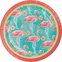 Island Oasis 8 Ct 7&quot; Dessert Paper Plates Summer Luau Pool Party Flamingos - £3.00 GBP