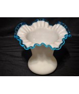 Vintage 1940s FENTON Blue AQUA CREST Ruffle Edge Milk Glass Footed 6.25&quot;... - $32.78 CAD