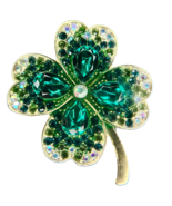 Four Leaf Clover Brooch Pin Badge Plated Cubic Zirconia Stones St Patric... - £6.94 GBP