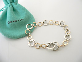 Tiffany &amp; Co Silver 18K Gold Circles Link Bracelet Bangle 8.5 Inch Longe... - $1,298.00