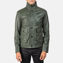  LE Columbus Green Leather Bomber Jacket - £108.85 GBP+