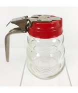 Vintage Beehive Glass Syrup Pitcher Red Dripcut Top Mid Century USA Kitc... - £19.71 GBP
