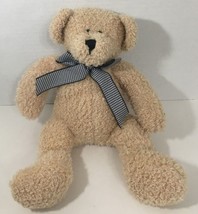 Animal Adventure soft Teddy Bear tan black white houndstooth bow ribbon - $17.81
