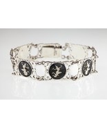 Vintage Thai Silver Siam Niello Black Enamel Panel Bracelet 7.25&quot; - $2,710.53 MXN