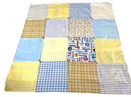 Vintage Baby Blanket Handmade Baby Boy Yellow Blue NFL Fabric Square Throw 39x39 - £28.59 GBP