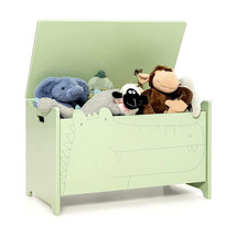 Wooden Kids Toy Box with Safety Hinge-Green - Color: Green - £95.02 GBP