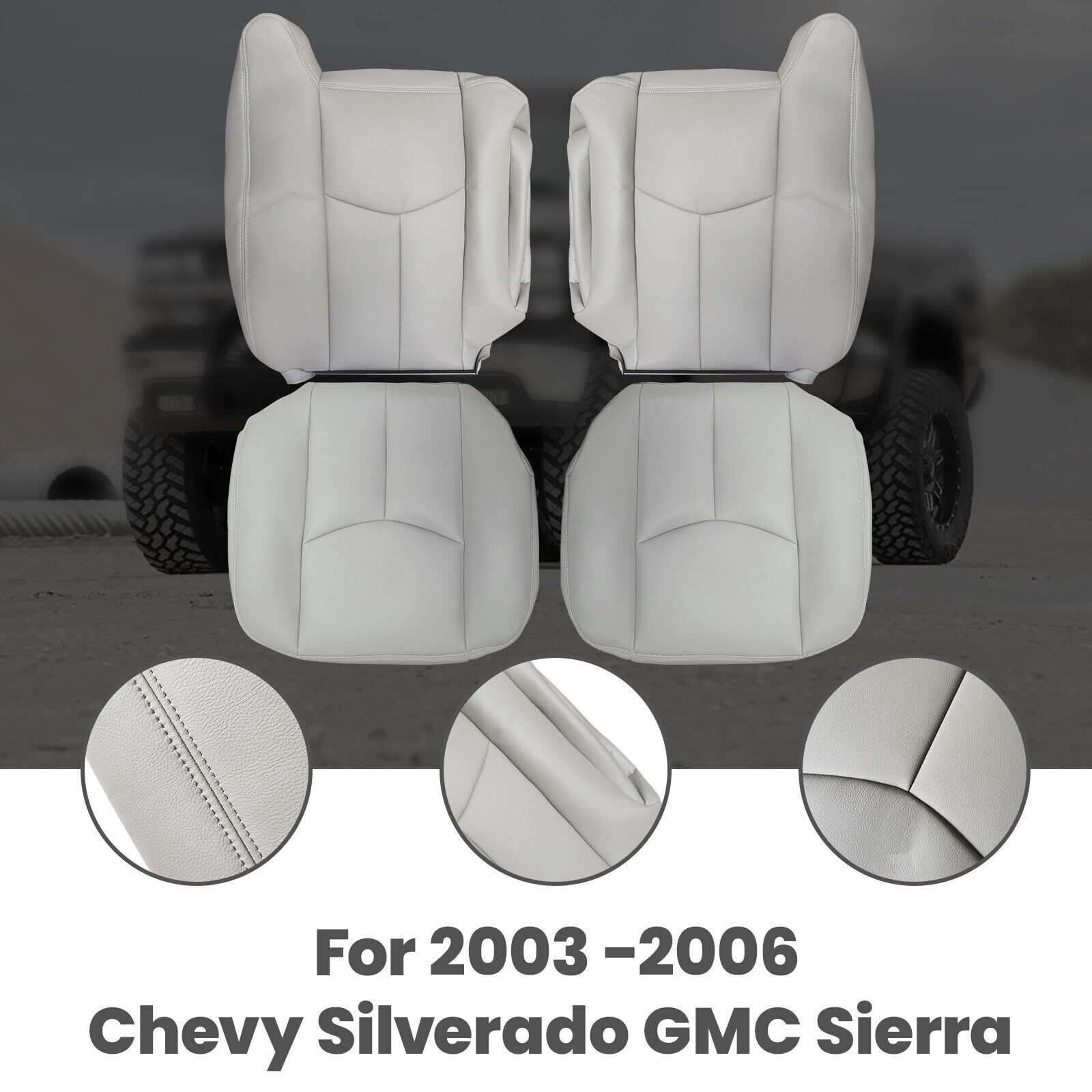 Primary image for Front Leather Seat Cover Gray For 2003-2004-2006 Chevy Silverado GMC Sierra New