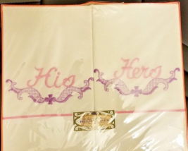 Barth Dreyfuss His Hers Embroidered Pillowcases Cotton Vintage Sealed Gift Box - £19.55 GBP