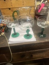 Vintage Green Stem Cactus Margarita, Mojitos Pitcher &amp; Four Cocktail Glasses - £40.30 GBP