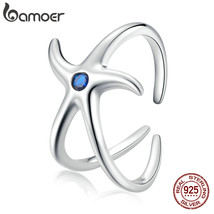 925 Silver Open Ring Starfish Ring CZ Adjustable Ring for Women Trendy Fashion J - £17.82 GBP