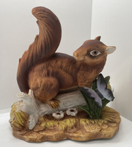 Porcelain Squirrel on log Figurine with Purple Butterfly Cute Vintage Korea - £8.91 GBP