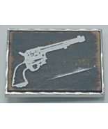 Vintage Silver Tone &amp; Painted Faux Wood Revolver Gun Belt Buckle - $14.80